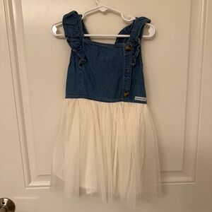 Calvin Klein Jeans Girls Blue Denim and White Tulle Dress